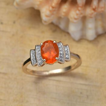 LUXURIANT AAA Feueropal und SI-GH Labor Diamant Ring in 375 Gold - 0,96 ct.