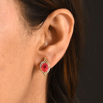 D'Joy Sunset Quarz Triplette, Wei&szlig;er Zirkon Ohrringe 925 Silber 750 Gelb Vergoldet ca. 3.29 ct