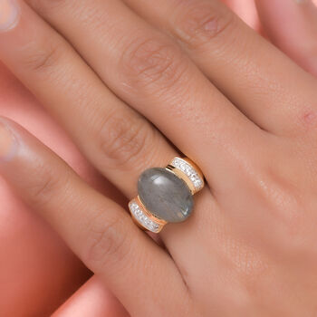 Labradorit und Zirkon-Ring, 925 Silber vergoldet  ca. 6,49 ct