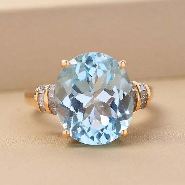 Himmelblauer Topas und weißer Diamant-Ring, 925 Silber vergoldet (Größe 17.00) ca. 9,36 ct image number 2