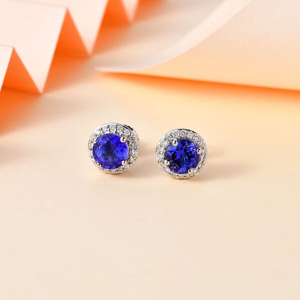 AAAA Tansanit und Diamant Ohrringe in 950 Platin - 2,38 ct. image number 8