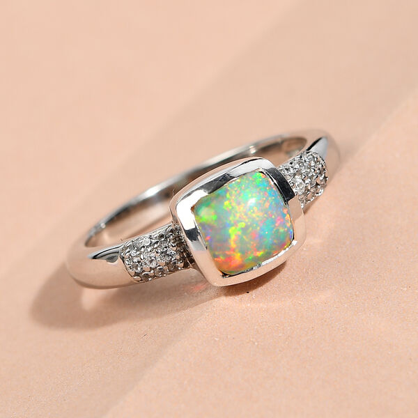 Natürlicher, äthiopischer Opal und Zirkon-Ring, 925 Silber platiniert  ca. 0,79 ct image number 2
