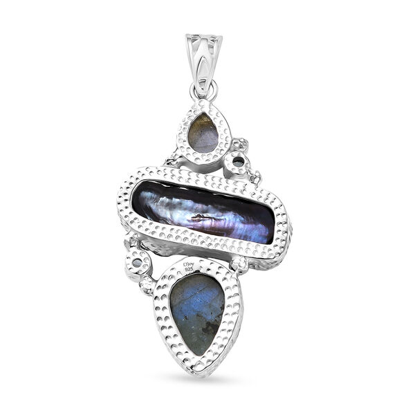 D'Joy S&uuml;&szlig;wasser Pfau Perle, Labradorit Anh&auml;nger 925 Silber rhodiniert 13.23 ct image number 5
