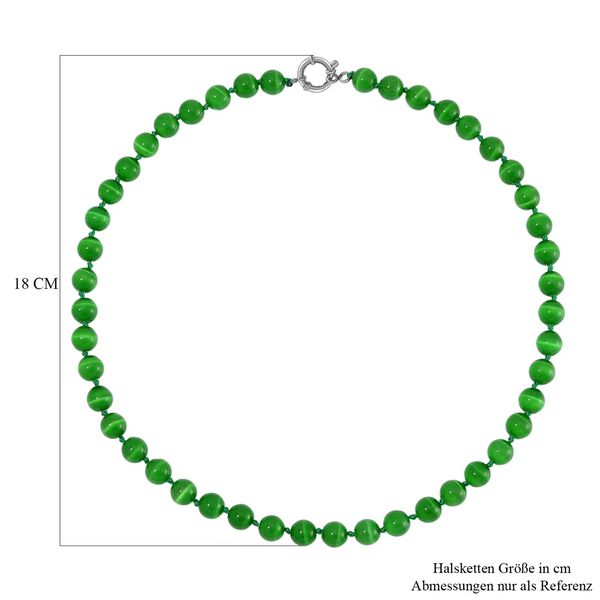 Gr&uuml;ne Katzenaugen Halskette mit Chatoyance-Effekt, 50 cm image number 5