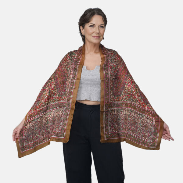 Bedruckter Schal aus 100% Seidensatin, Braun image number 2