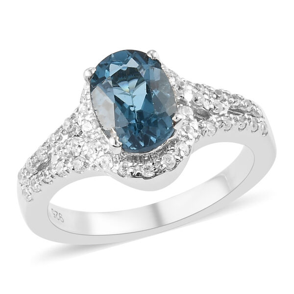 London Blau Topas und Zirkon Ring 925 Silber platiniert  ca. 2,01 ct image number 4