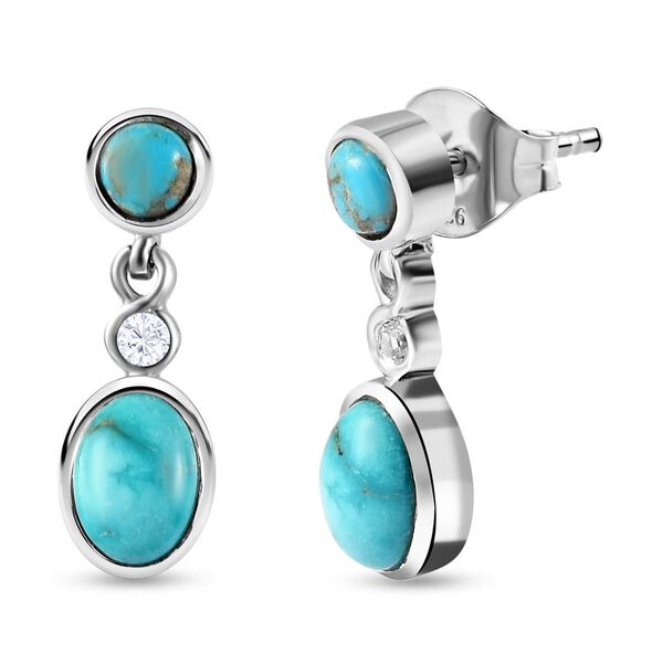 Sierra Nevada T&uuml;rkis und Zirkon Ohrh&auml;nger, 925 Silber platiniert, 2,31 ct. image number 4