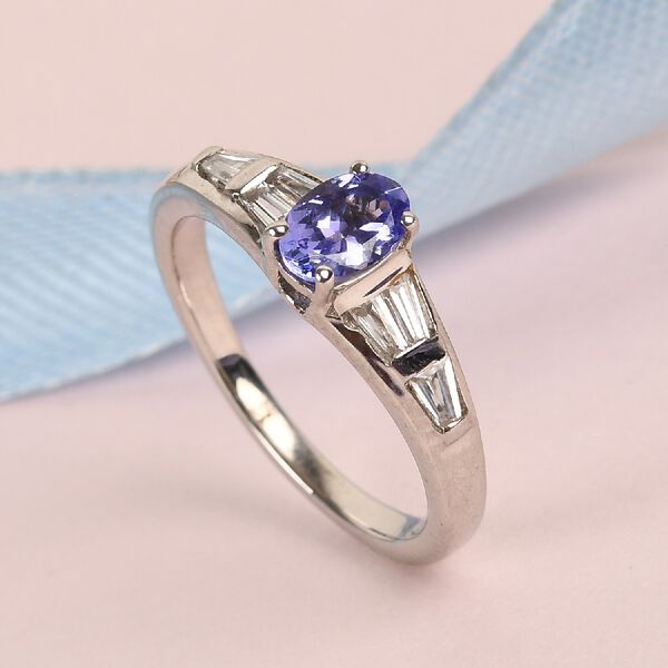 Tansanit und Zirkon Ring 925 Silber Platin-&Uuml;berzug image number 2