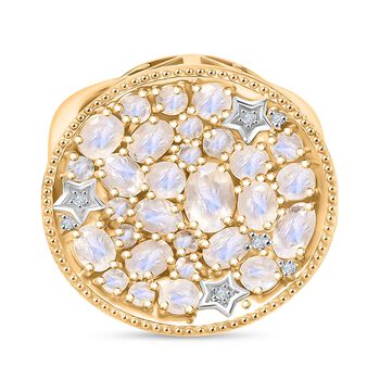 D'Joy Regenbogen Mondstein und Zirkon zweifarbiger Ring - 3,61 ct.