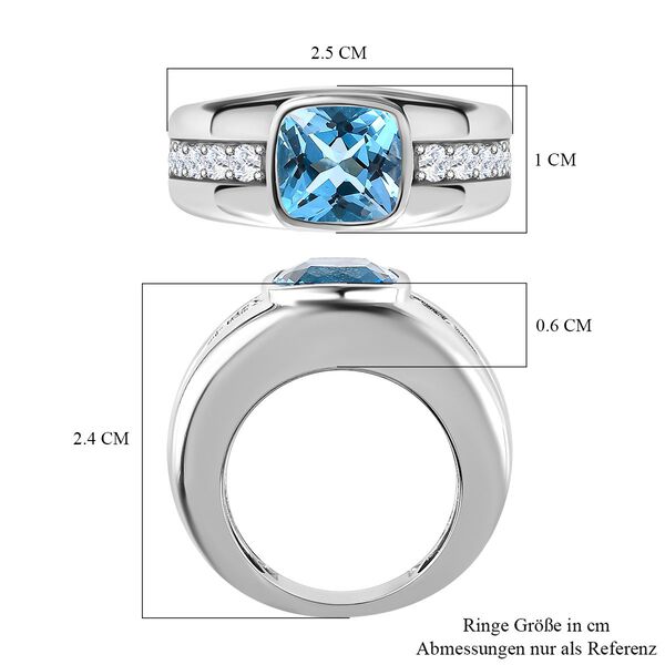 AA Elektrischer Blau Topas, weißer Zirkon Ring, 925 Silber platiniert (Größe 16.00) ca. 4.74 ct image number 7