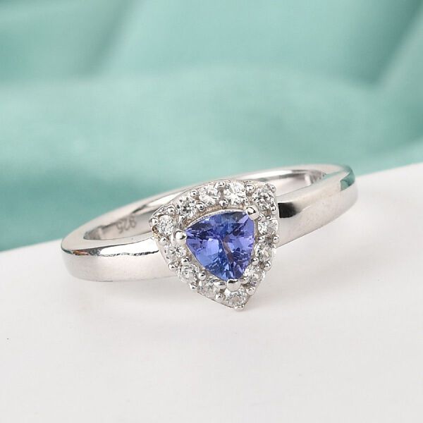 AA Tansanit und Zirkon Ring 925 Silber Platin-Überzug image number 2