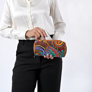 Handbemalte Leder Geldb&ouml;rse RFID, Tan, 22.8 x 2.5 x 12.7 cm