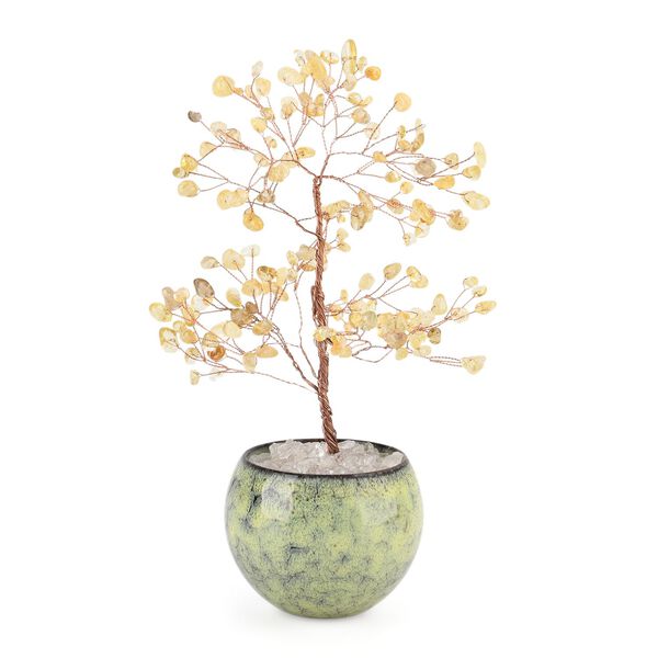 LIVMORE Edelsteinbaum mit 168 Citrin Perlen Keramikschale ca. 18 cm Gelb