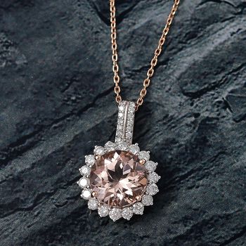 LUXORO AAA Morganit, Wei&szlig;er Diamant Schmuckset ca. 50 cm 417 Gold ca. 4.24 ct