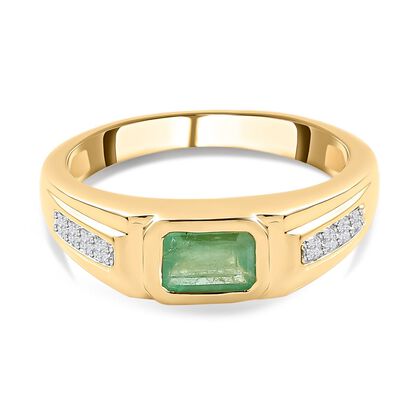 Kagem sambischer Smaragd und wei&szlig;er Zirkon-Ring, 925 Silber Gelbgold Vermeil (Gr&ouml;&szlig;e 20.00) ca. 1.09 ct