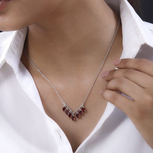 Rotes Granat Collier, ca. 50 cm, 925 Silber mit Edelstahl kette ca. 4.21 ct image number 1