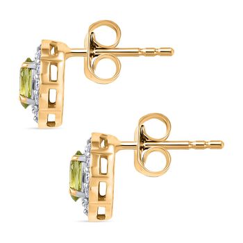 D'Joy Peridot, Wei&szlig;er Zirkon Ohrringe 925 Silber vergoldet ca. 0,85 ct.