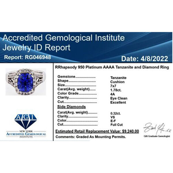RHAPSODY AAAA Tansanit und Diamant VS E-F Ring 950 Platin  ca. 2,10 ct image number 5