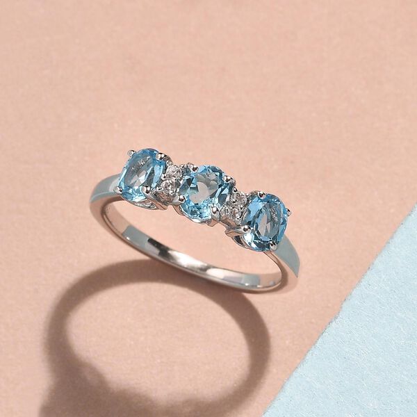 Schweizer Blautopas und wei&szlig;er Zirkon-Ring, 925 Silber platiniert  ca. 1,33 ct image number 2