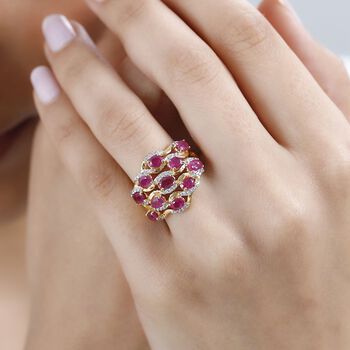 Afrikanischer Rubin (Fissure gef&uuml;llt) Ring, 925 Silber Gelbgold Vermeil (Gr&ouml;&szlig;e 19.00) ca. 3.54 ct