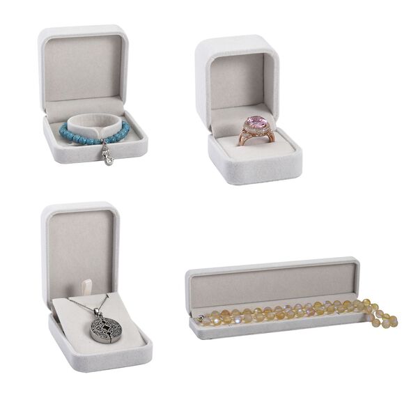 4er Set - Samtene Schmuckschatullen, Ringschachtel, Anh&auml;ngerschachtel, Armbandschachtel und Kettenschachtel, wei&szlig; image number 6