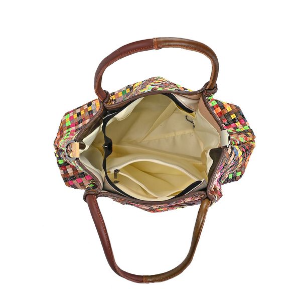 Chaos by Elsie- Echtleder Schultertasche mit RFID-Schutz, Webmuster, 39x14x27cm image number 7