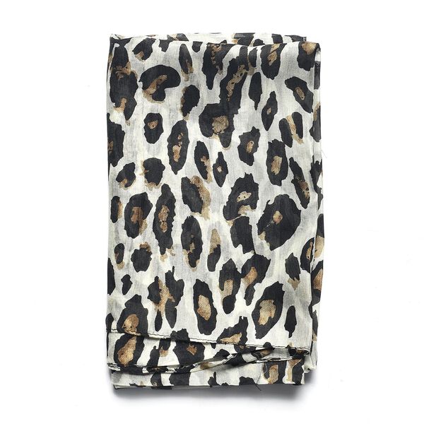 Bedruckter Seidenschal und Rosenquarz-Edelstein-Schl&uuml;sselanh&auml;nger mit Geschenkbox, schwarz und cr&egrave;me image number 5