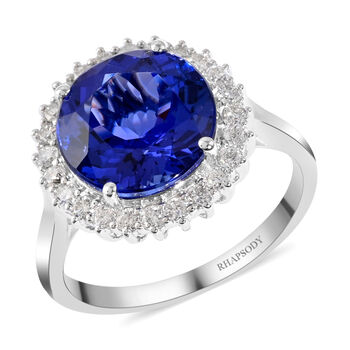 RHAPSODY AAAA Tansanit und wei&szlig;er Diamant-Ring, VS E-F, zertifiziert und gepr&uuml;ft, 950 Platin (Gr&ouml;&szlig;e 20.00) ca. 5.00 ct