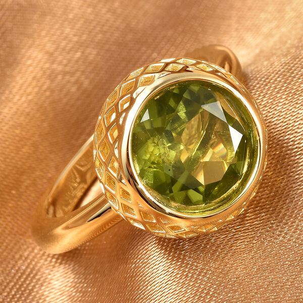 Peridot Solitär Ring 925 Silber Gelbgold Vergoldet image number 1