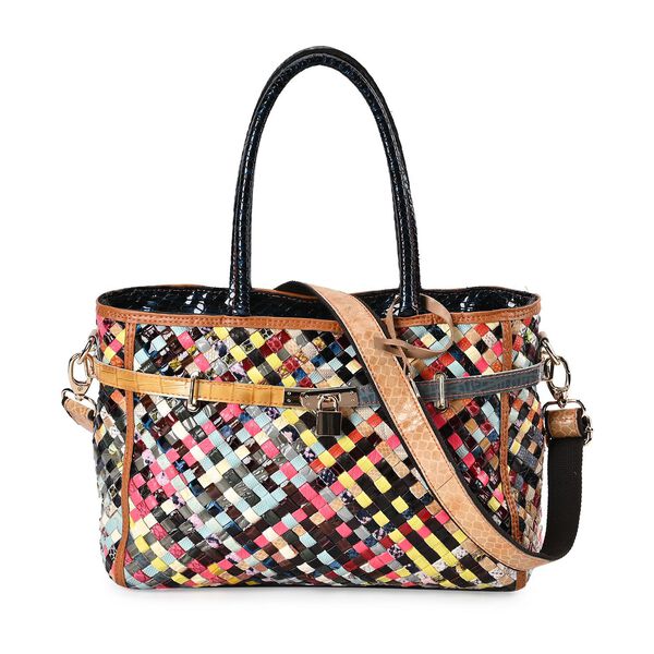 Chaos by Elsie - 100% gewebter Echtleder Tasche mit RFID schutz, 35x24x15 cm, gl&auml;nzend