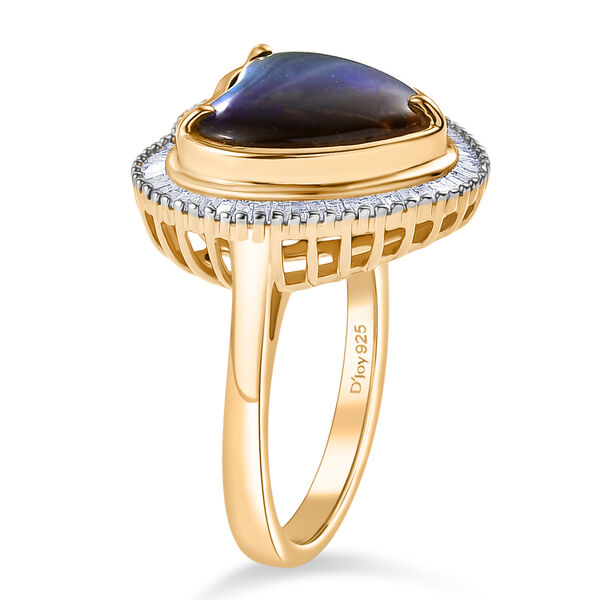 D'Joy Ammolit, Weißer Diamant Ring 925 Silber 750 Gelbgold Vermeil (Größe 18.00) ca. 3,88 ct image number 4