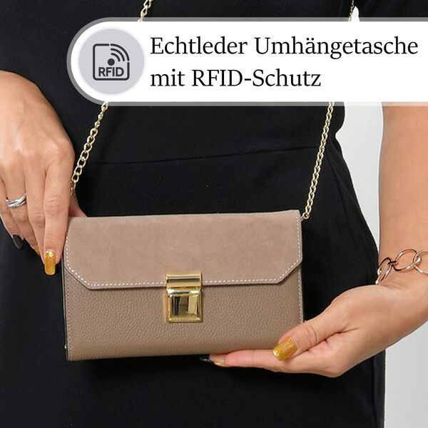 100% Echtleder Clutch mit RFID Schutz, Beige image number 1
