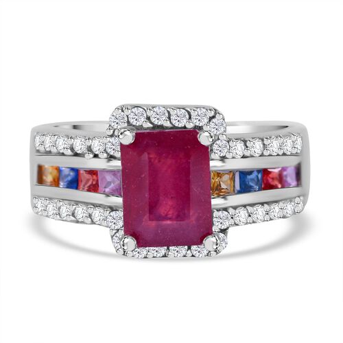 AA afrikanischer Rubin, mehrfarbiger Saphir und Zirkon-Ring - 3,04 ct. image number 0