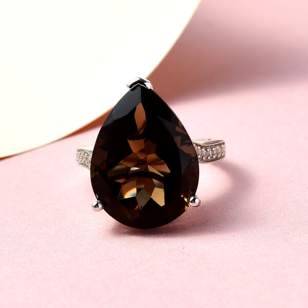 Rauchquarz Ring, 925 Silber platiniert, ca. 15,14 ct image number 1