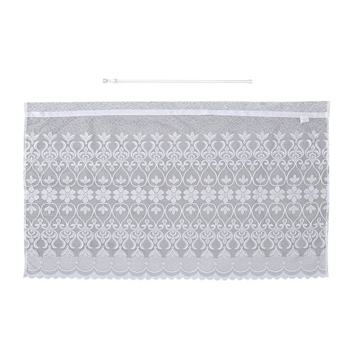 Gardinen mit verstellbarer Metallstange, gestrickter Stoff, 145x90cm, gewebt, Blumen image number 0