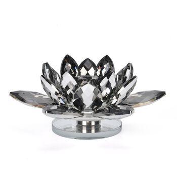 Kristall Lotusblume Kerzenst&auml;nder mit Drehsockel, schwarz