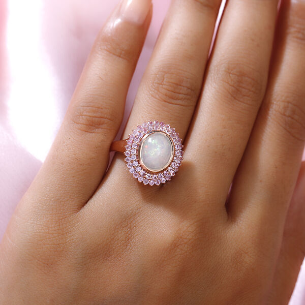 Natürlicher Äthiopischer Opal und Rosa Saphir Ring 925 Silber Roségold Vermeil  ca. 3,23 ct image number 3