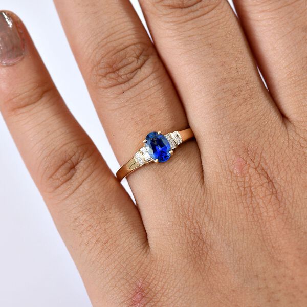 AAA ceylonfarbener Saphir und Diamant Ring in 585 Gold - 1 ct. image number 3