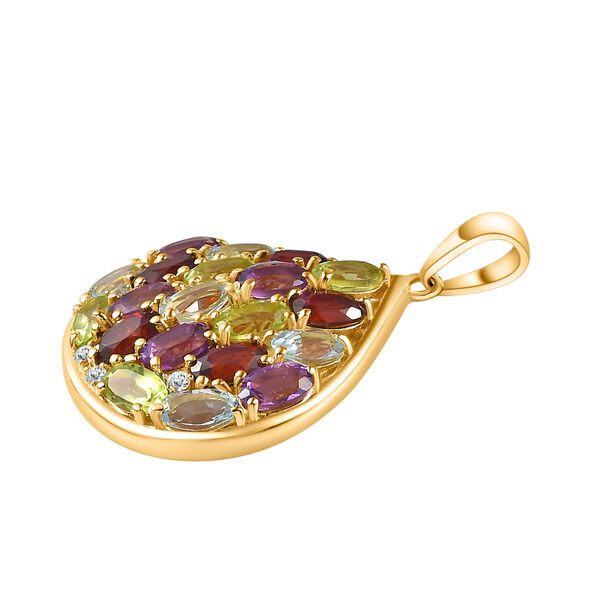 Roter Granat, Blau Topas Anh&auml;nger 925 Silber 750 Gelb Vermeil ca. 5.39 ct image number 4