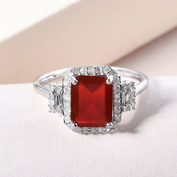 Mexikanischer Kirschfeuer-Opal und Diamant-Ring - 1,89 ct. image number 2