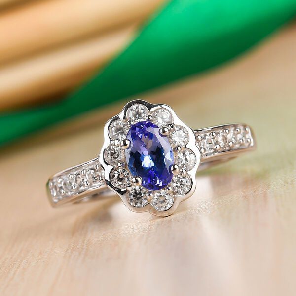 AA Tansanit Ring 925 Silber Platin-Überzug image number 2