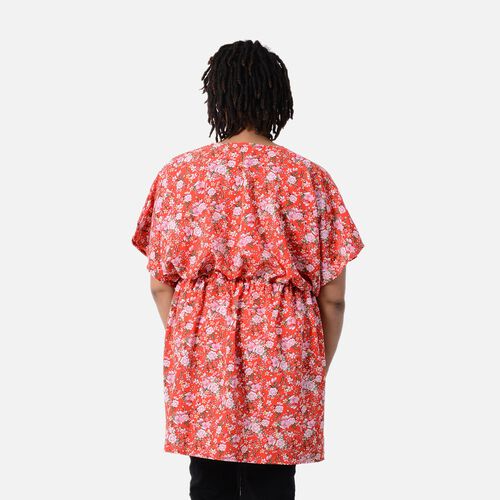 Kimono mit Gürtel, Blumenmuster, Rot, Einheitsgröße image number 1