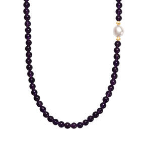 Afrikanischer Amethyst, Weiße Barockperle Halskette ca. 45 cm Messing 120.00 ct