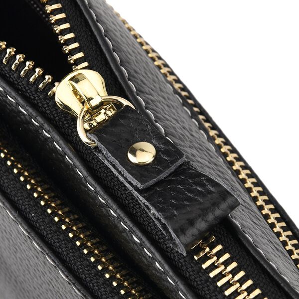 Echtleder Crossbody Tasche, mehrere Rei&szlig;verschlussf&auml;cher, verstellbarer Schulterriemen, 21,5x4x13cm, Schwarz image number 8