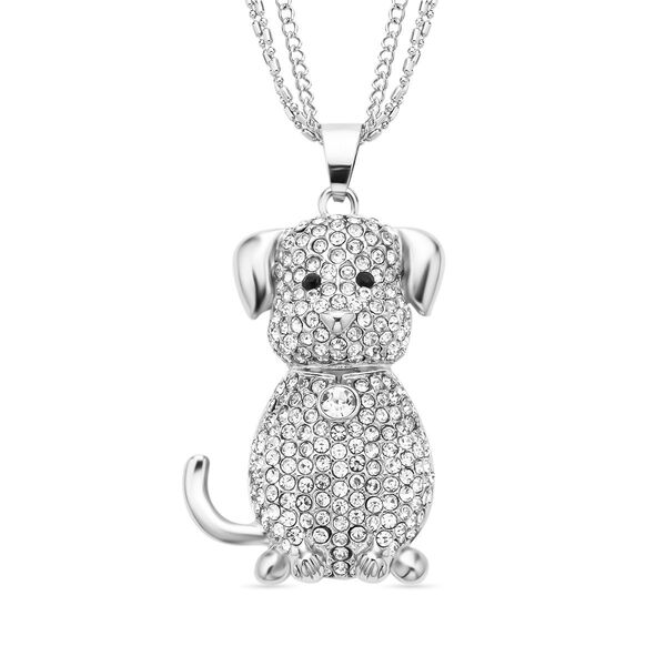 Schwarzer und wei&szlig;er Kristall-Hunde-Anh&auml;nger mit Kette - 5,20 ct.