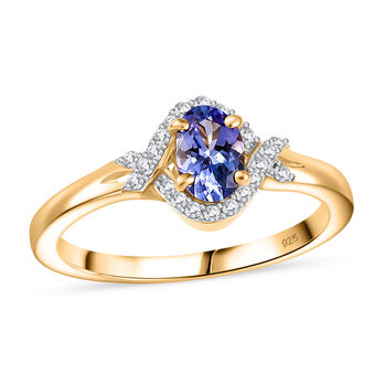 Tansanit und Zirkon Ring, 925 Silber 750 Gelbgold Vermeil - 0,65 ct.
