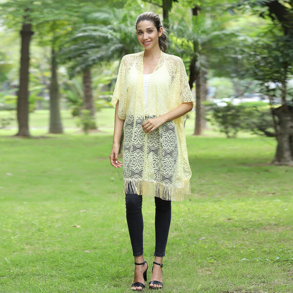 JOVIE Spitze Cardigan mit Quaste, Einheitsgr&ouml;&szlig;e, gelb