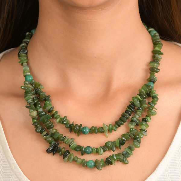 EVER TRUE Nephrit, Gr&uuml;ner Aventurin Halskette ca. 45 cm Nickelfreies Messing Platiniert ca. 394.00 ct image number 2