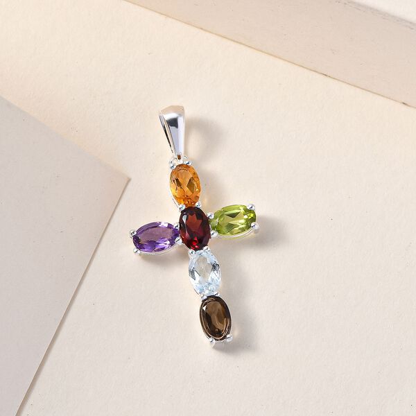 Mehrfarbiger Edelstein Kreuz-Anh&auml;nger, 925 Silber ca. 2,87 ct image number 3