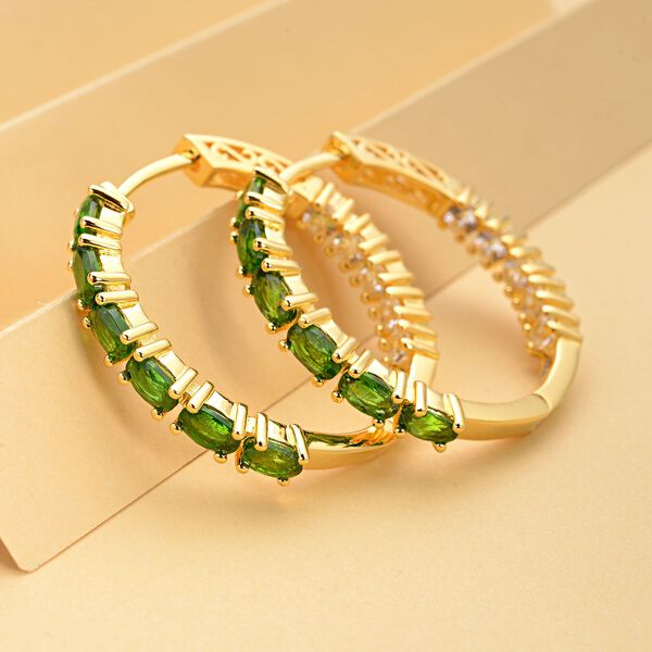 Nat&uuml;rliche Chromdiopsid und wei&szlig;e Zirkon-Creolen, 925 Silber vergoldet ca. 4,41 ct image number 2